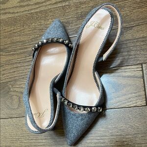 J. Crew Gray Heels with Rhinestone Strap